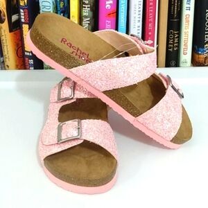 GIRL'S PINK IRIDESCENT GLITTER MULE SANDALS SIZE 4 NWT